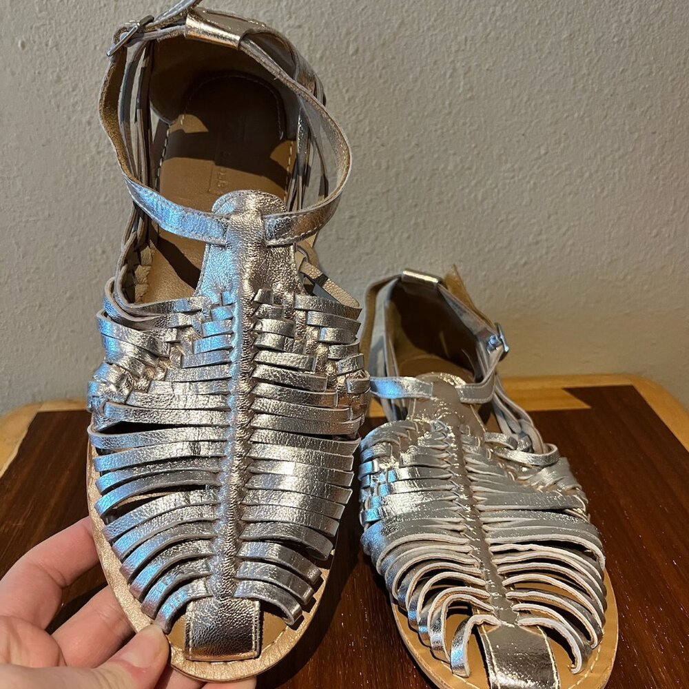 Metallic Silver Women’s Strappy Huarache Sandals